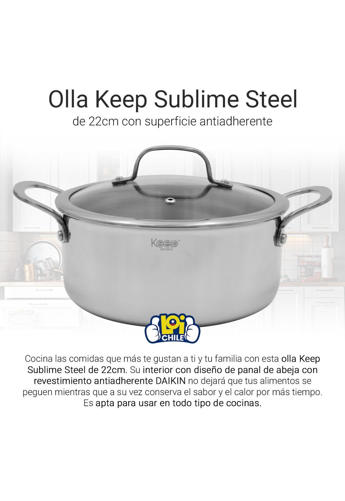 Olla Antiadherente con Tapa Keep Acero Inox Cocina 22cm-1