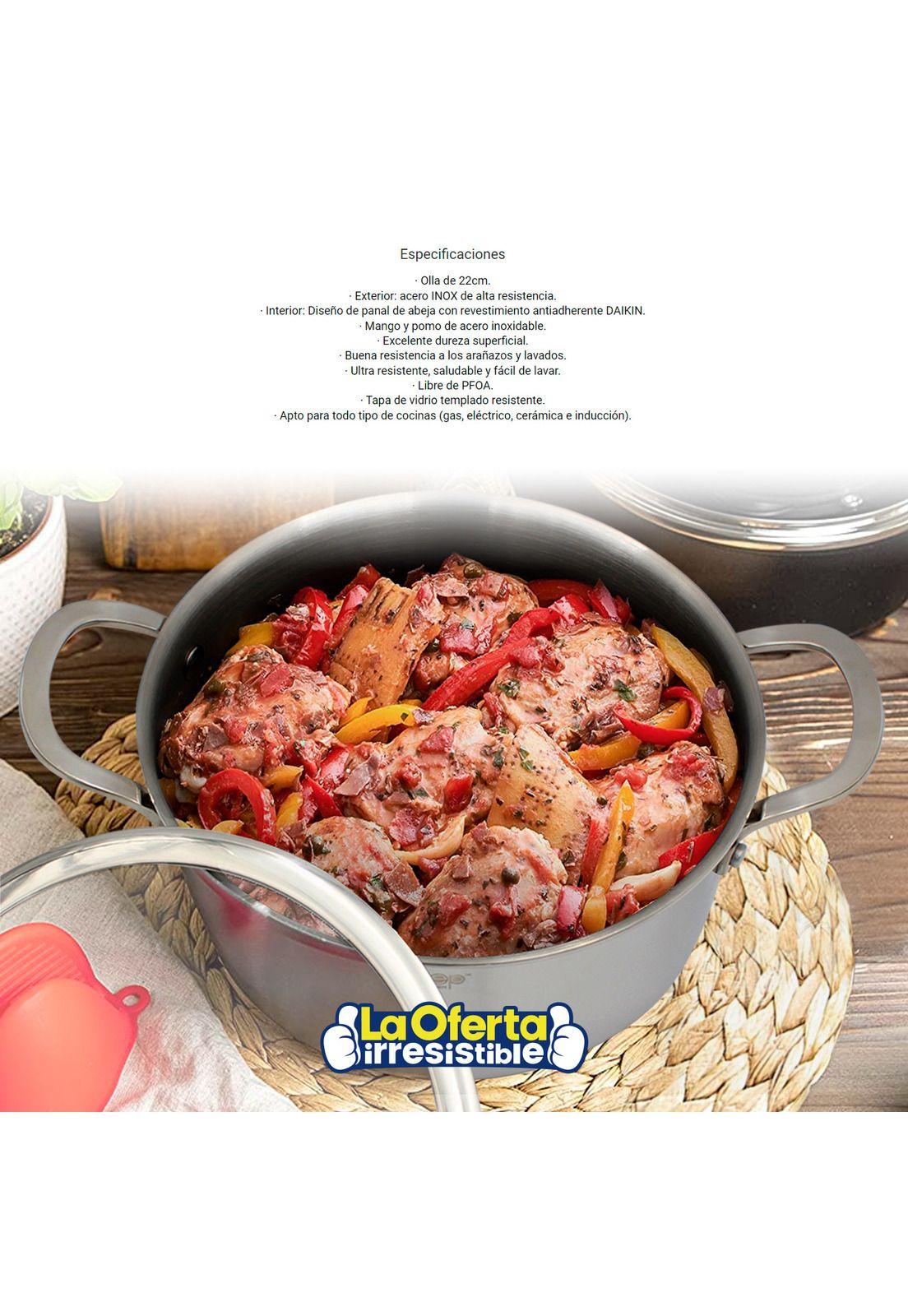 Olla Antiadherente con Tapa Keep Acero Inox Cocina 22cm-2