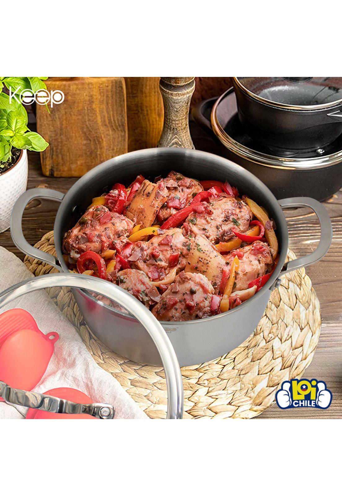 Olla Antiadherente con Tapa Keep Acero Inox Cocina 22cm-3