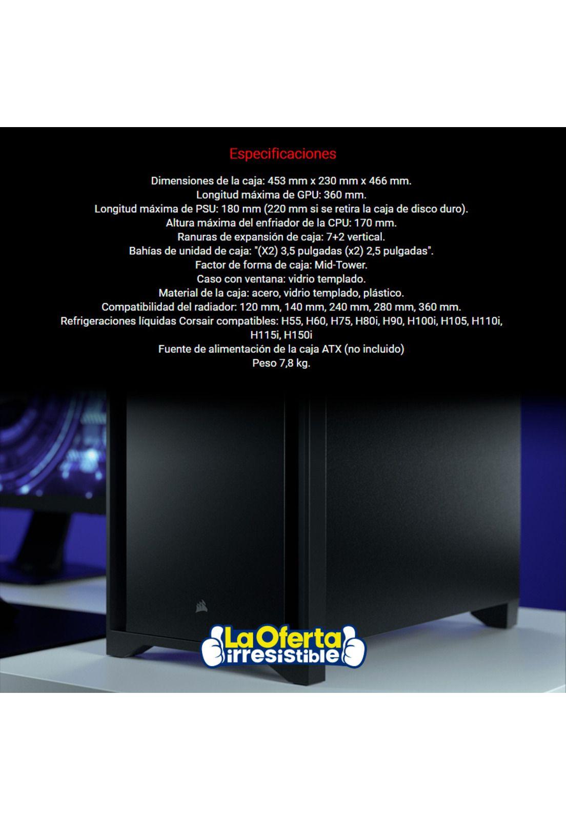 Gabinete Gamer Corsair 4000D Mid Tower Vidrio Templado-4