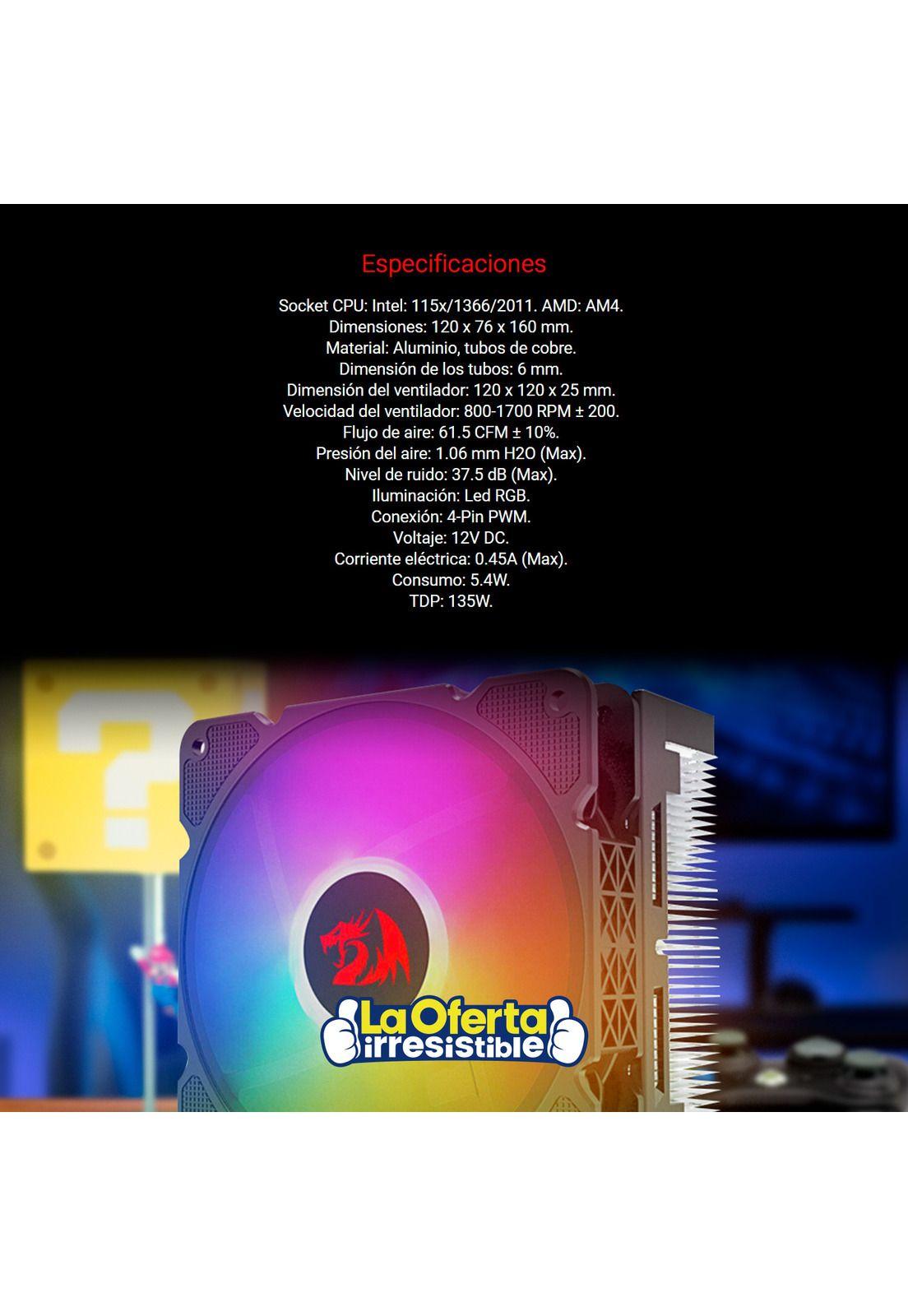 Ventilador Procesador Gamer Redragon Cc2000 120mm RGB-4