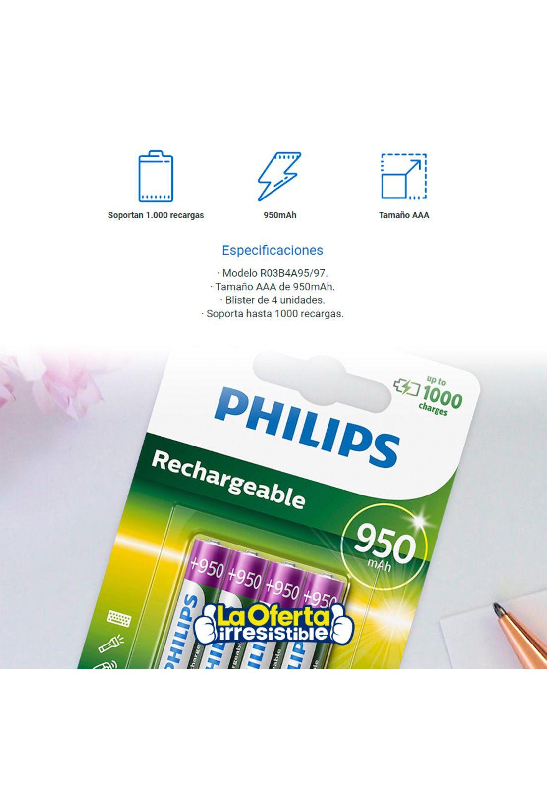 Pilas Recargables Philips AAA Pack x4-2