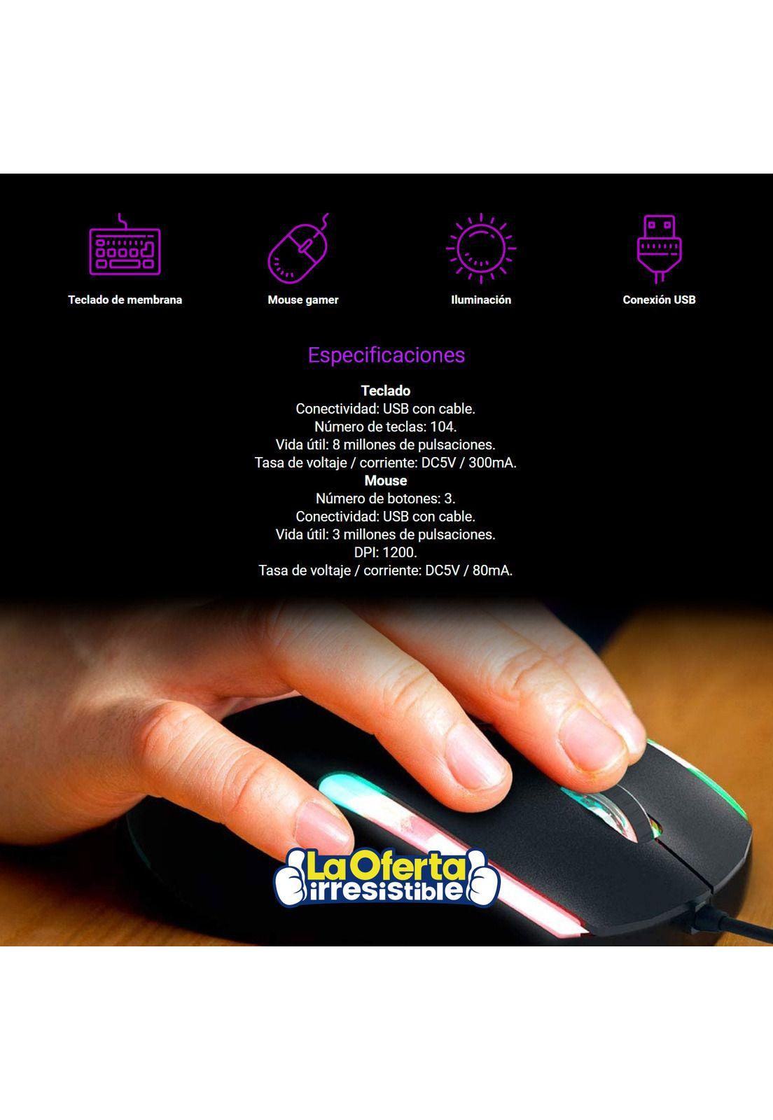 Teclado Gamer RGB y Mouse con 1.200 DPI Kit Philips-2