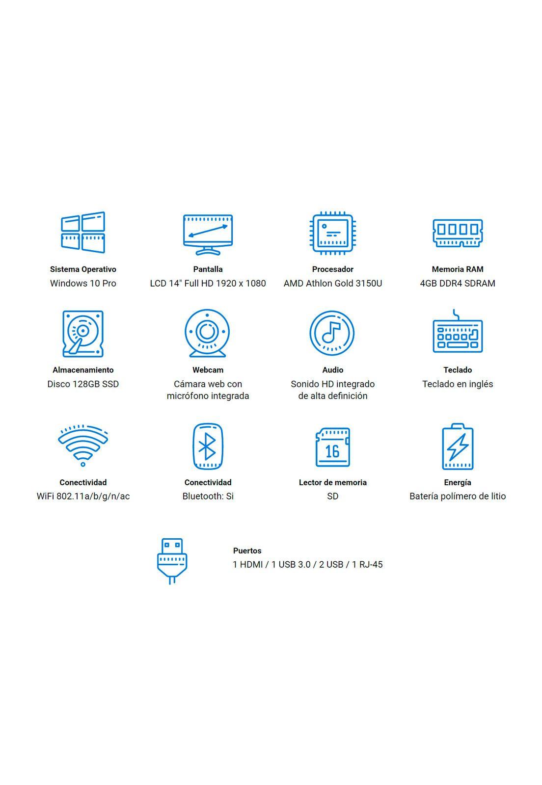 Notebook Lenovo AMD Athlon Gold 4 GB 128 SSD W10 Pro 14'-2