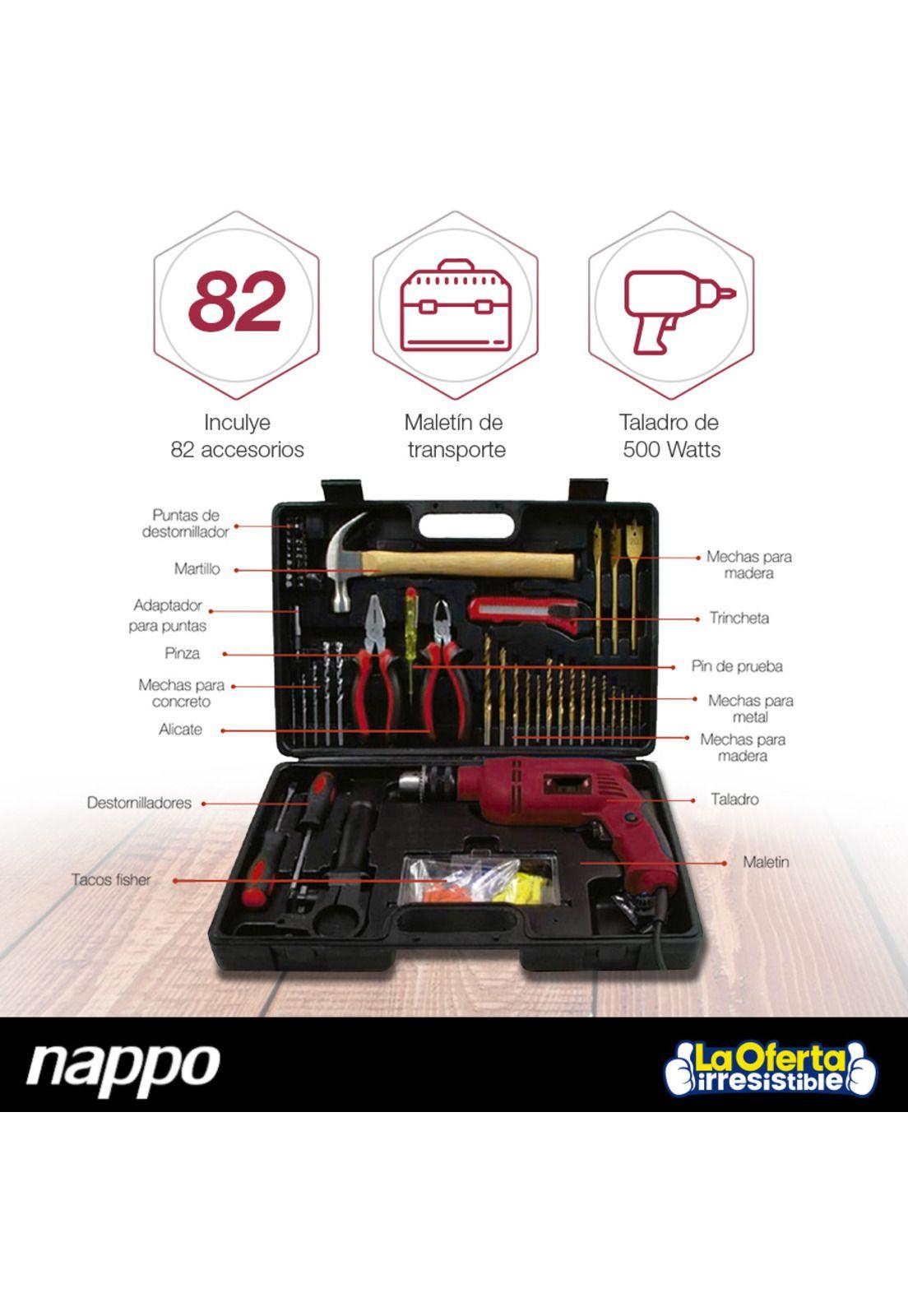 Kit De Herramientas Nappo Con Taladro 500w Y Maletin Loi-2