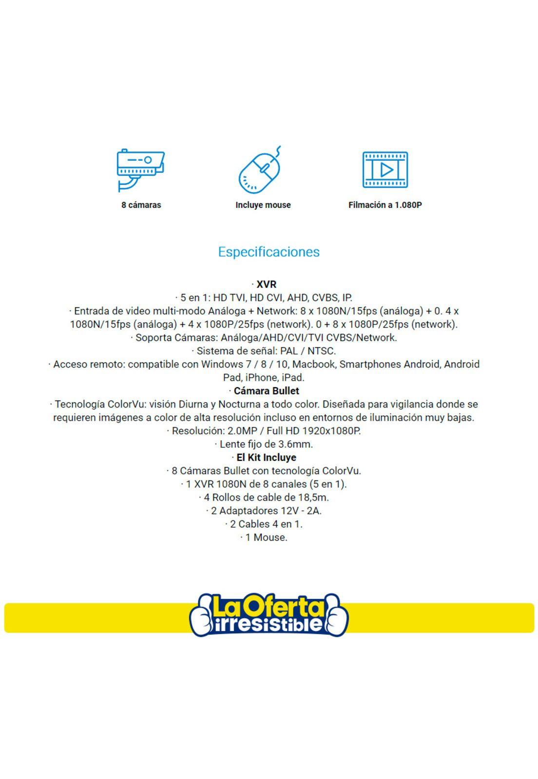 Kit de Seguridad Kolke FHD 8 Camaras ColorVu Vision Nocturna a Color-2