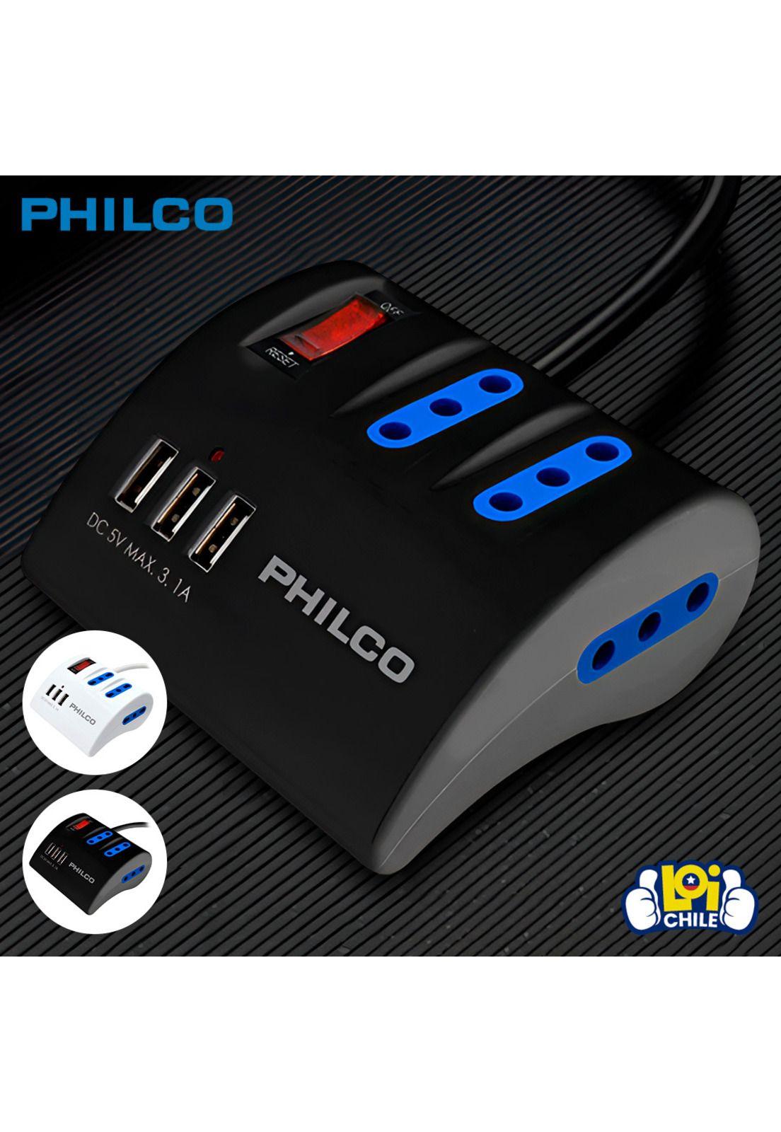 Alargador Escritorio Philco 6 Puertos 220v y USB 3.1 Negro -3