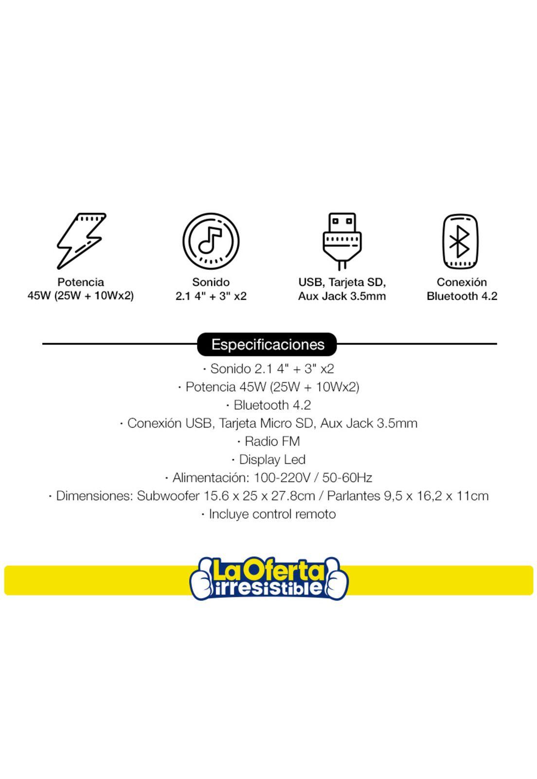 Home Theater JVC Teatro en Casa Sonido 2,1 45w Bluetooth USB Radio FM-2