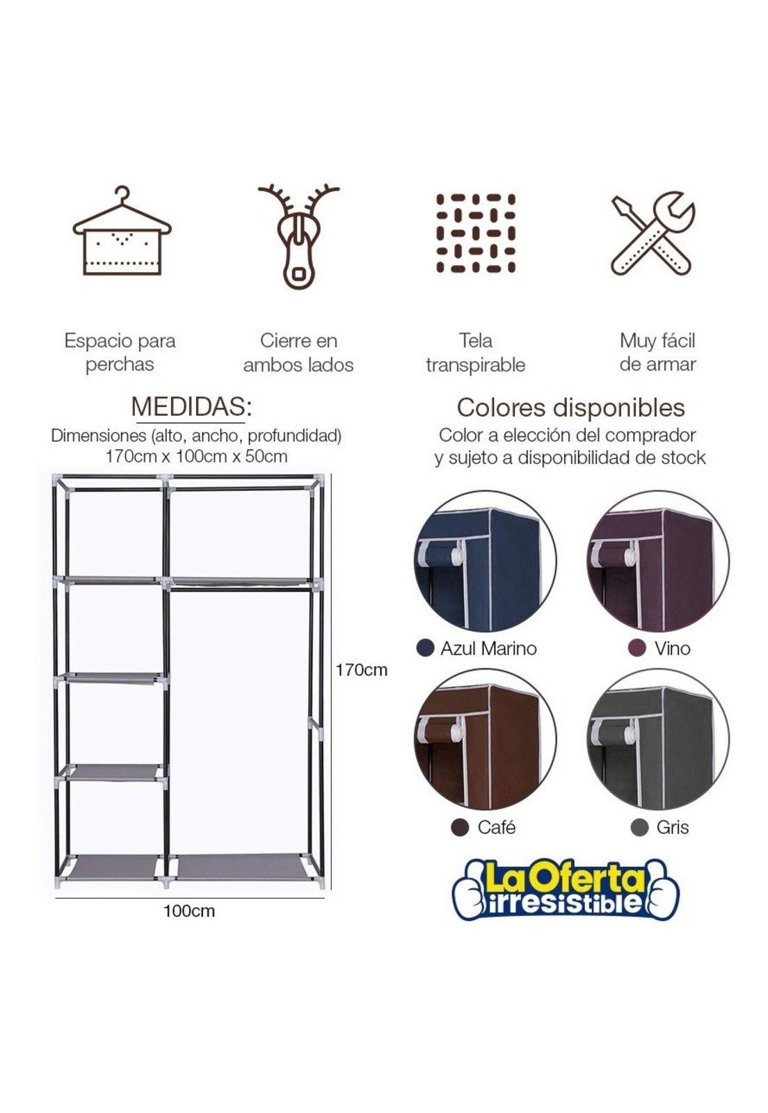 Closet Ropero De Tela Con Colgador 5 Estantes 170x100x50 Loi-3
