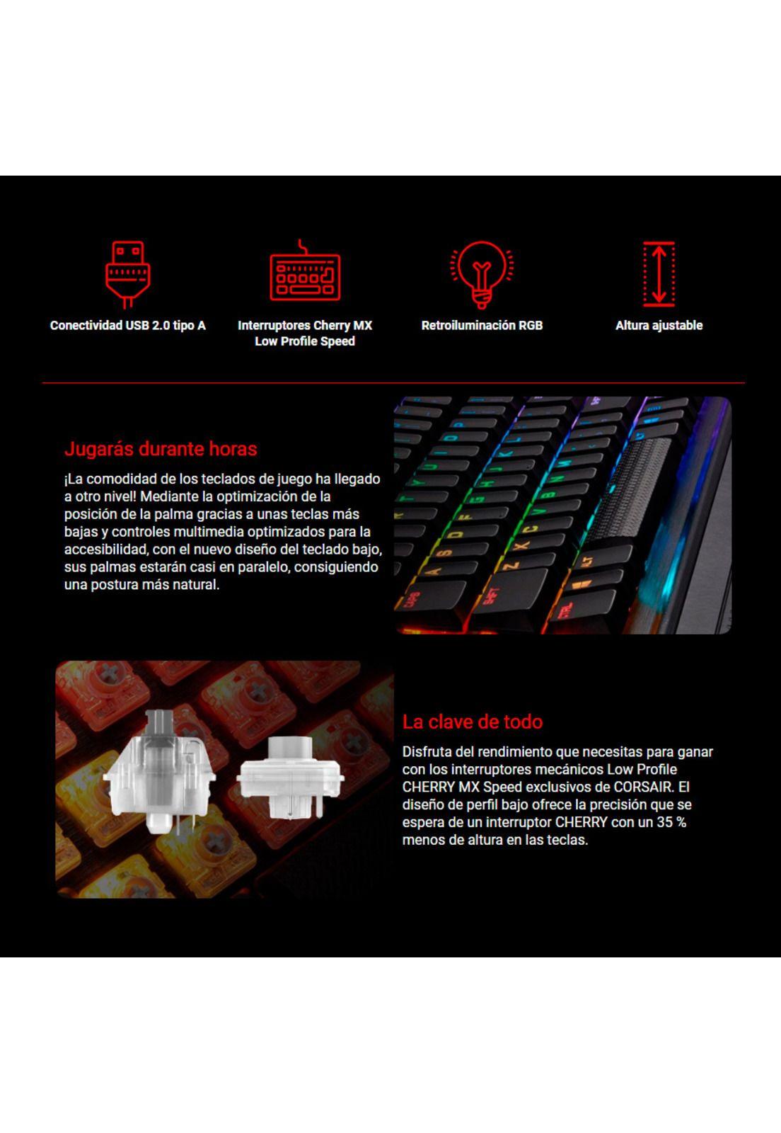 Teclado Gamer Mecanico Corsair K70 RGB Mk.2 Cherry Mx Low Profile Ingles-2