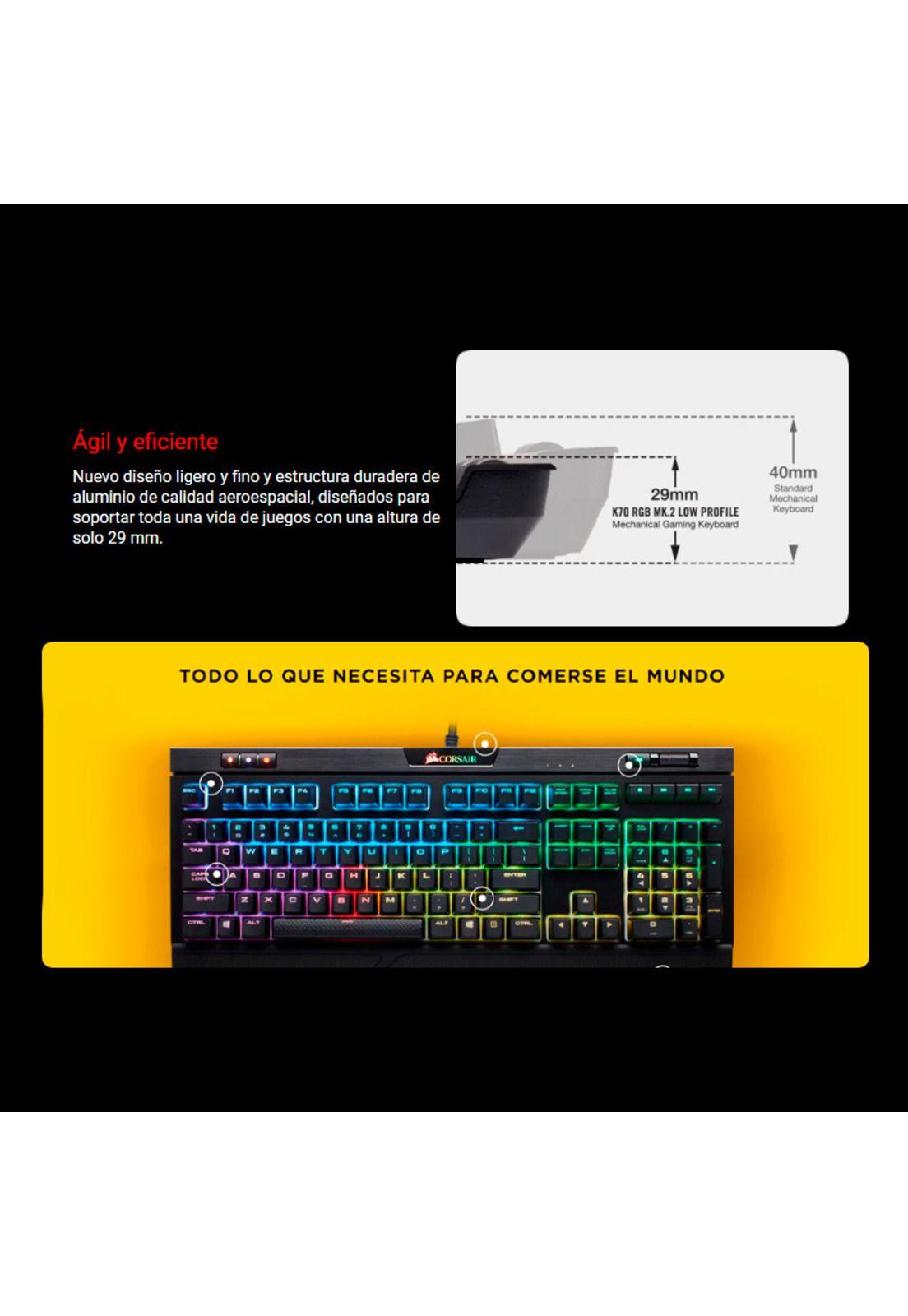 Teclado Gamer Mecanico Corsair K70 RGB Mk.2 Cherry Mx Low Profile Ingles-3