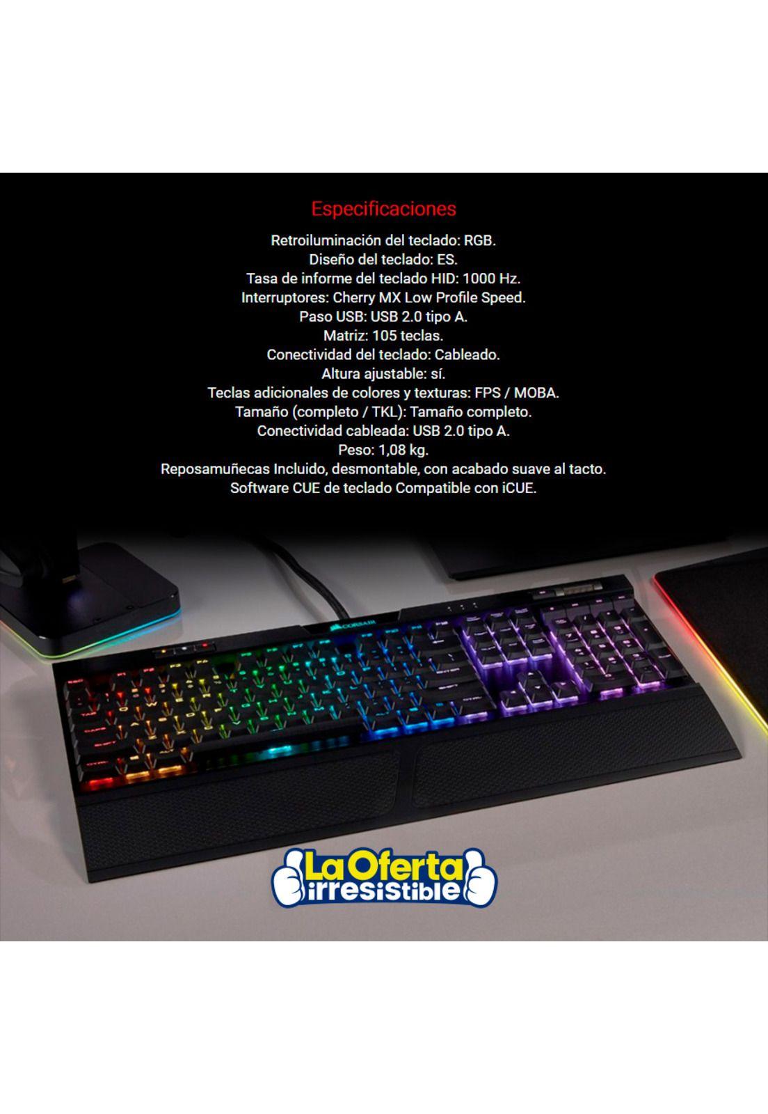 Teclado Gamer Mecanico Corsair K70 RGB Mk.2 Cherry Mx Low Profile Ingles-4