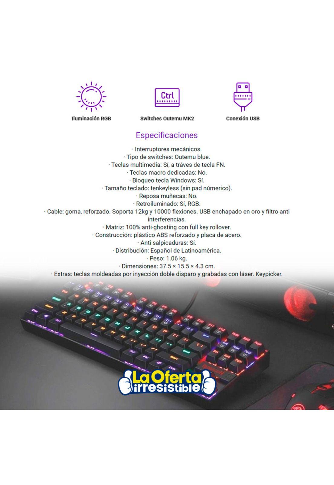 Teclado Gamer Mecanico Redragon Kumara K552-2