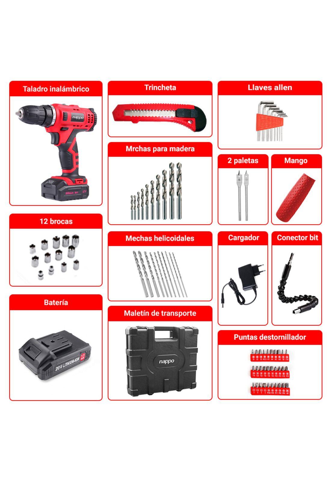 Taladro Inalambrico NAPPO 2 Velocidades con Accesorios-3