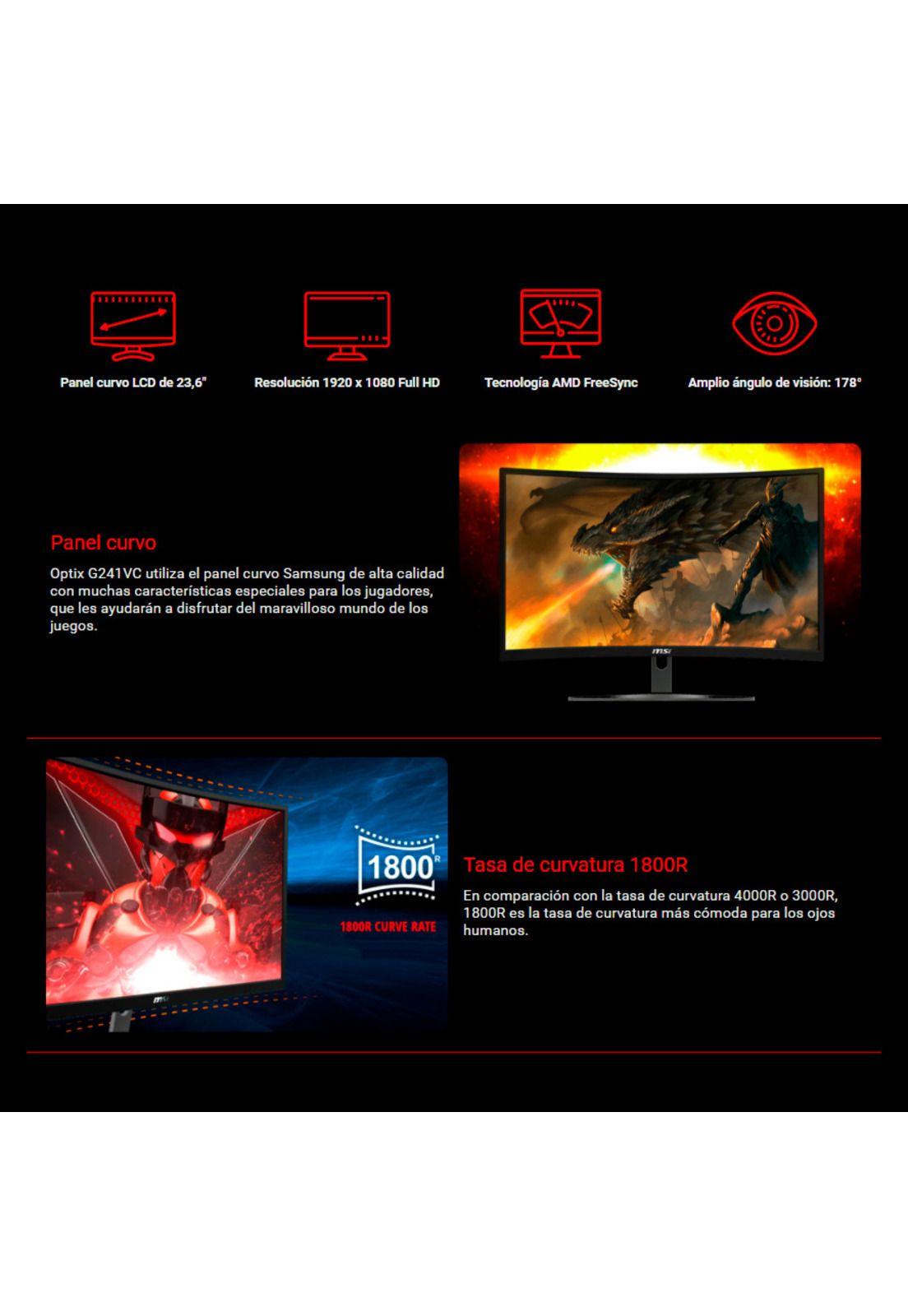 Monitor Curvo Gamer Msi Optix G241VC 23.6' Full HD 75hz Amd FreeSync-2