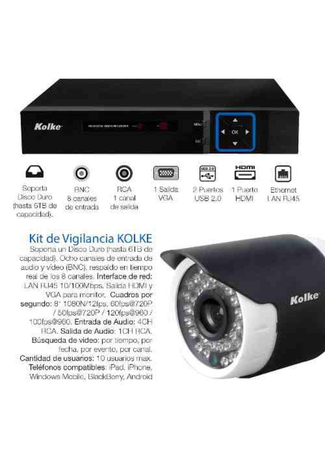 Kit De Seguridad Kolke Dvr Hd 8 Canales + 4 Cámaras + Disco Duro 2Tb-2