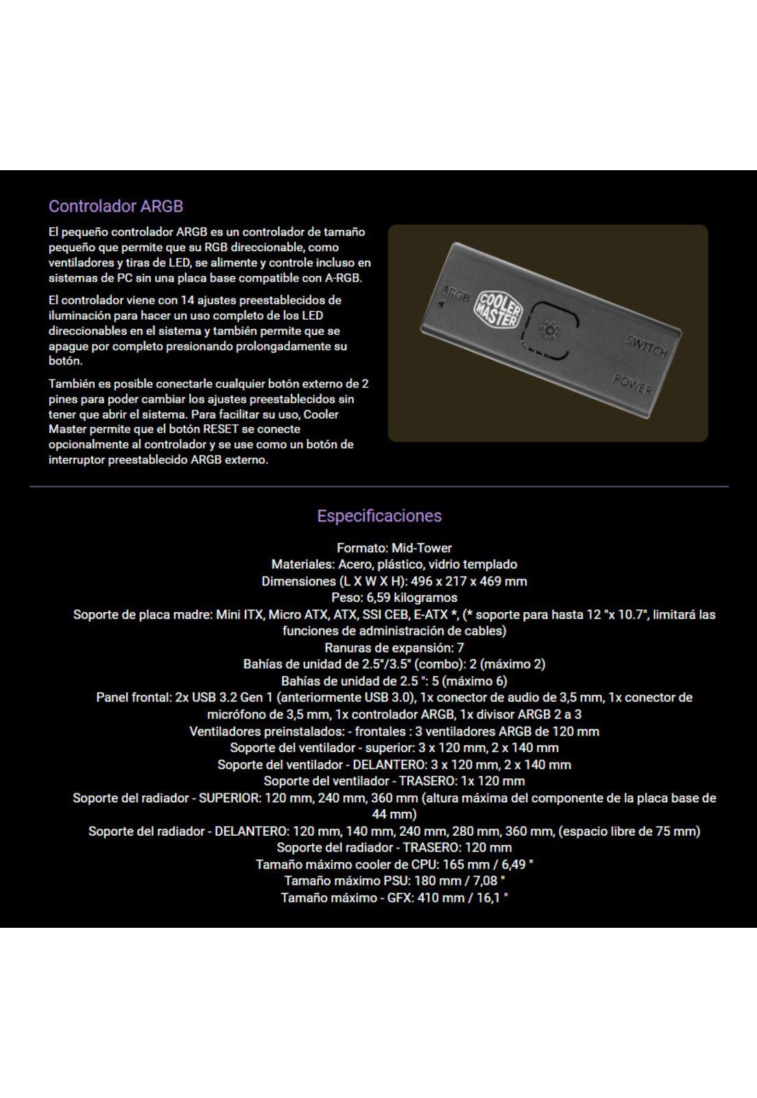 Gabinete Gamer Cooler Master Masterbox MB511 Con 3 Ventiladores ARGB-4