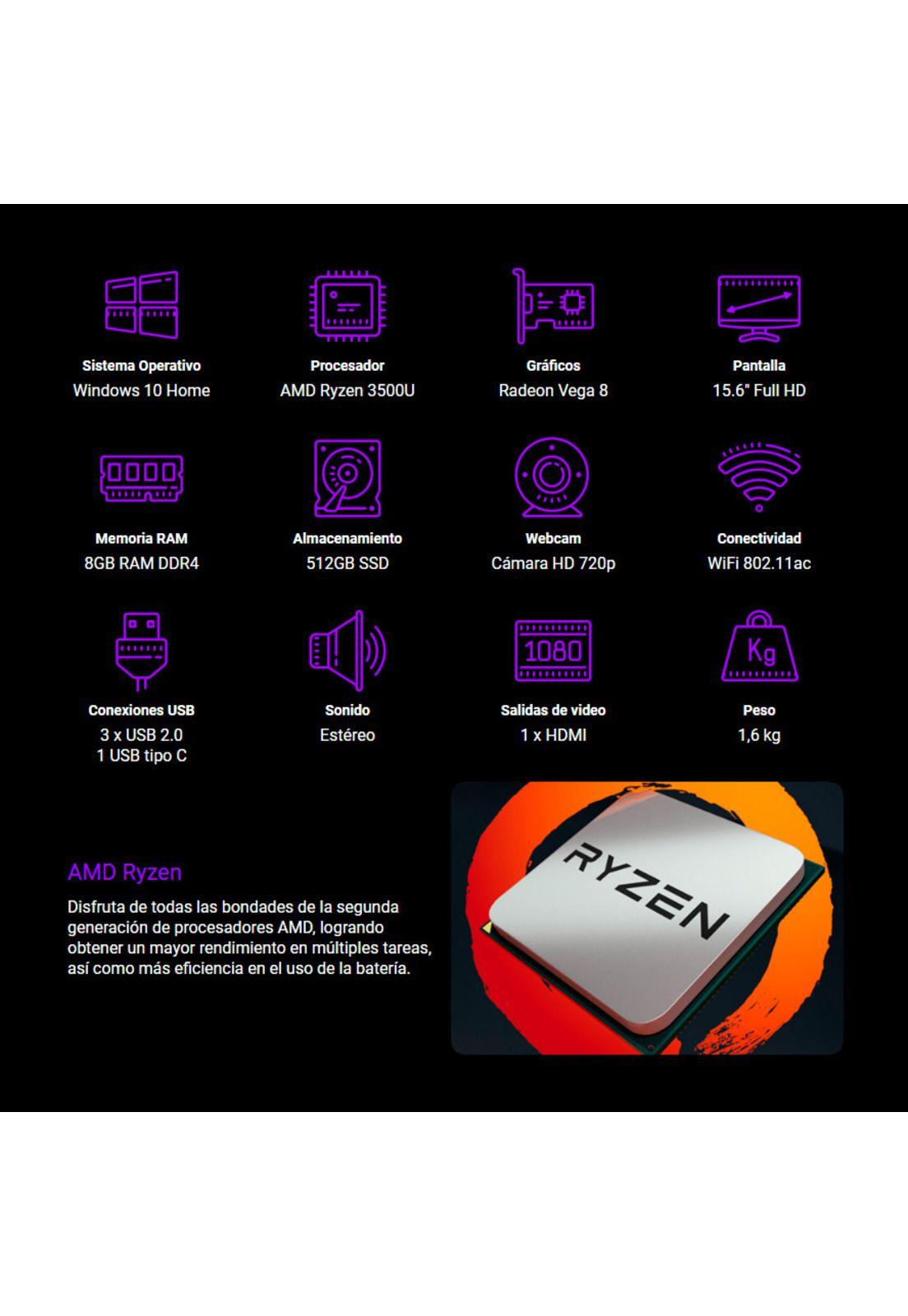 Notebook Asus Ryzen 5 8GB 512SSD Win10 15.6-3