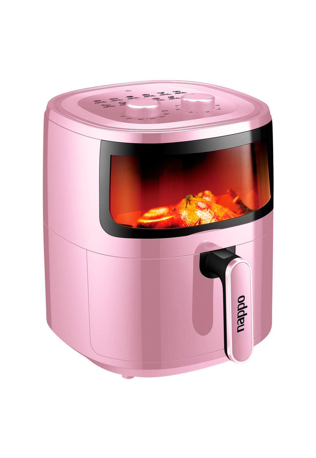 Freidora de Aire Nappo 1500W 5,7L Con Luz y Visor Rosa-2