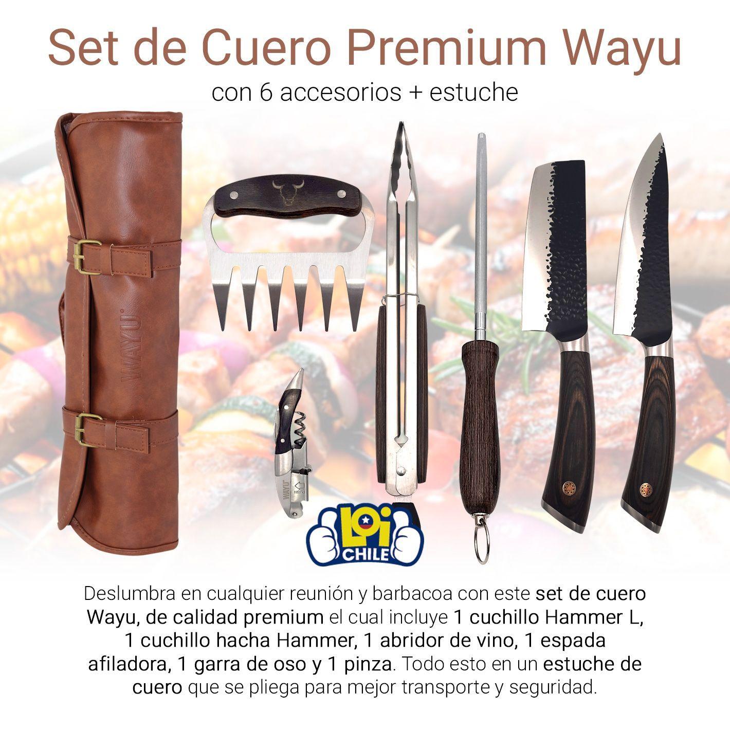 Set Parrillero Asado Profesional Cuero Premium Wayu 6 Piezas-1