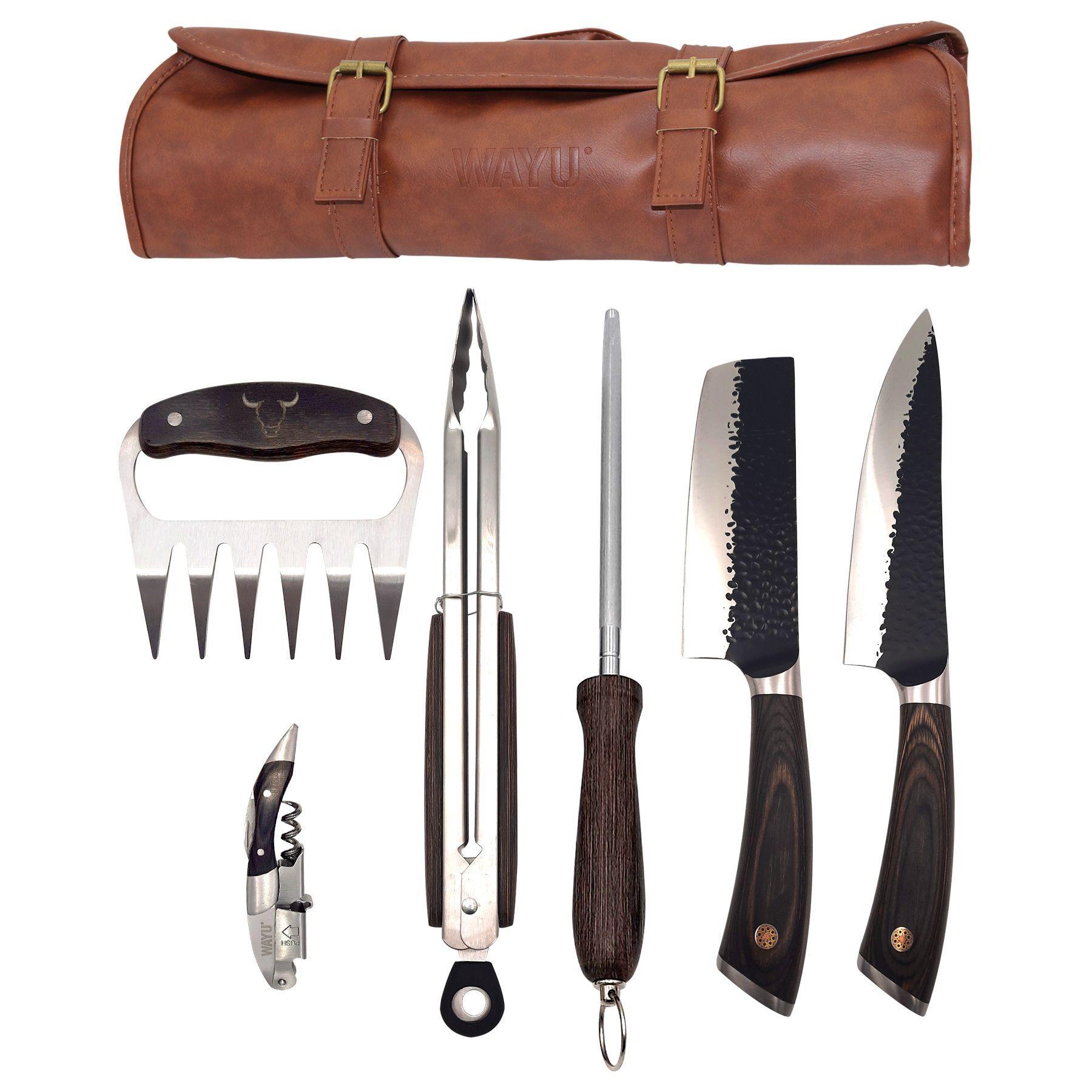 Set Parrillero Asado Profesional Cuero Premium Wayu 6 Piezas-0
