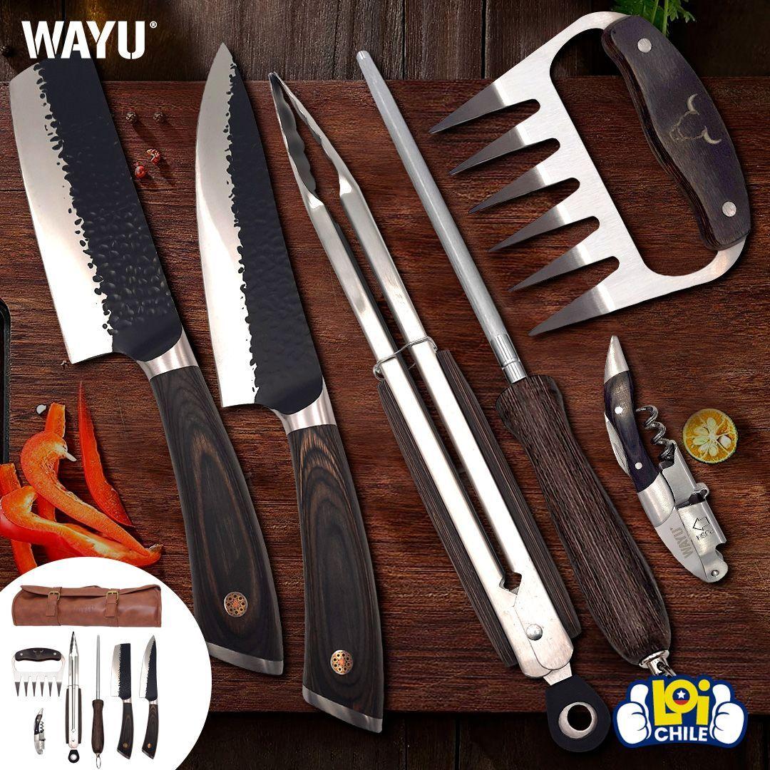Set Parrillero Asado Profesional Cuero Premium Wayu 6 Piezas-3