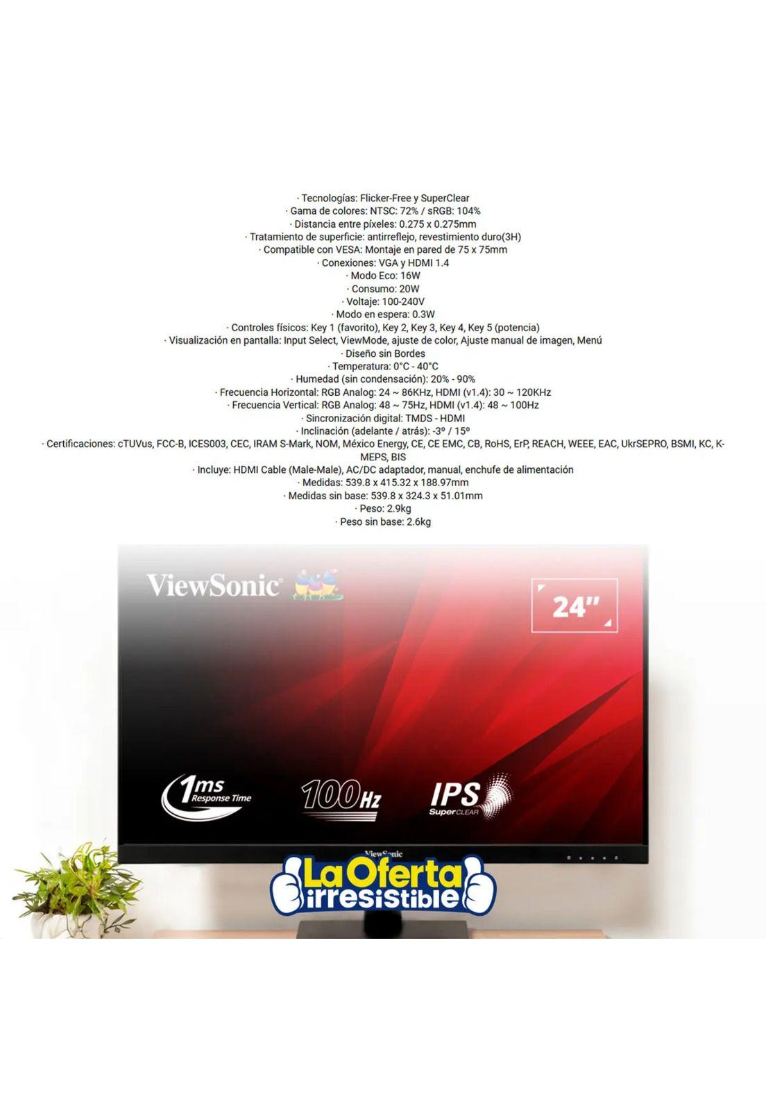 Monitor Viewsonic 24” Full HD IPS 100Hz 1ms-5