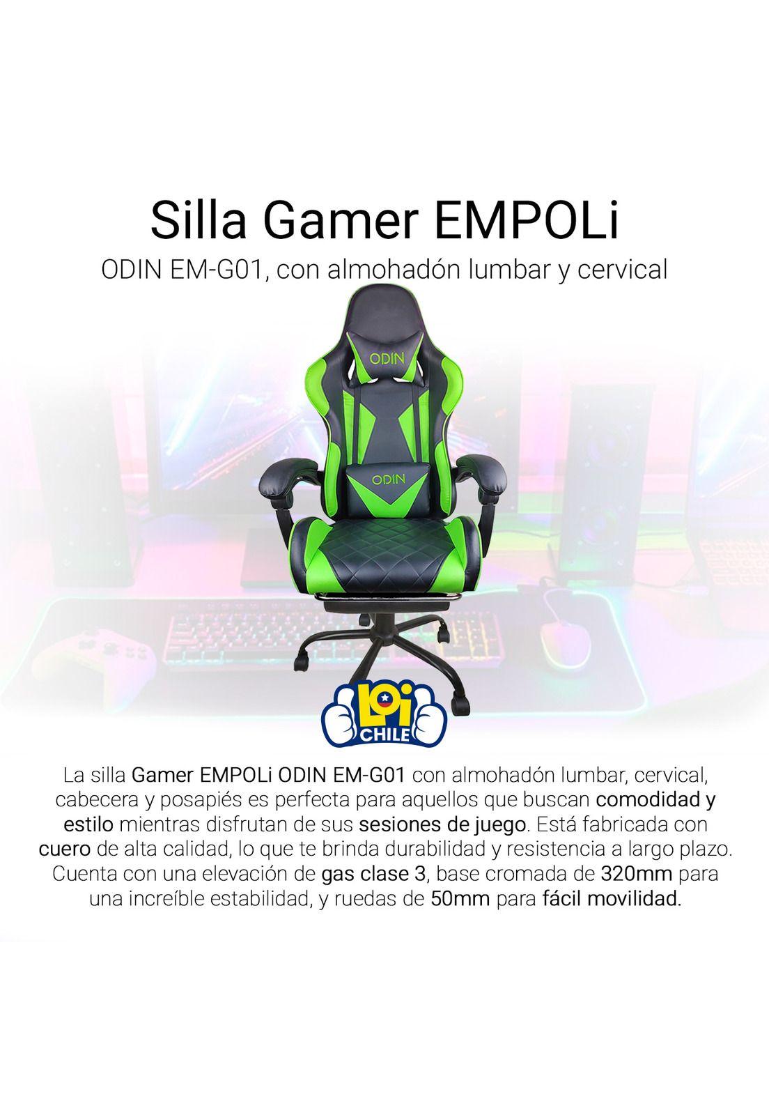 Silla Gamer Empoli Odín Ergonómica Apoyapiés Verde-3