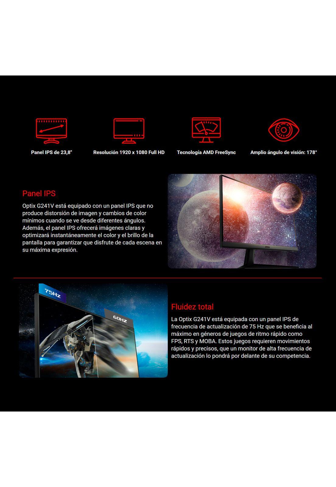 Monitor Gamer Msi 23.8' Optix G241v Fhd Ips 75 Hz-2