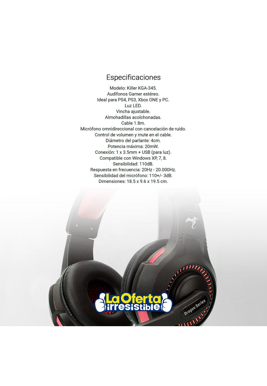 Pack de 5 Audífonos Gamer Kolke Killer Rojo-3