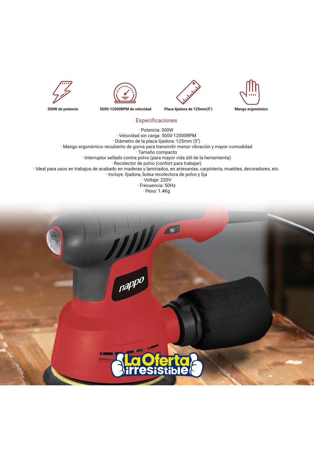 Lijadora Roto Orbital Nappo 300w con Recolector de Polvo-2