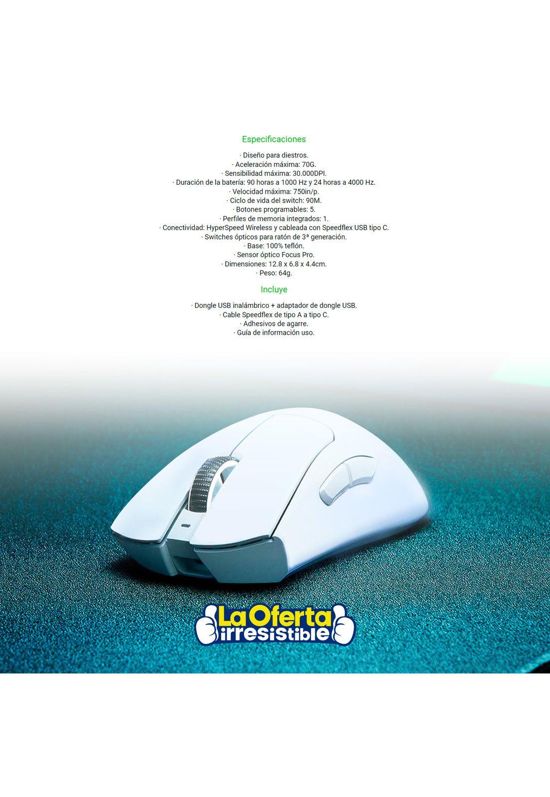 Mouse Gamer Razer Deathadder V3 Pro Inalámbricos Blanco-2