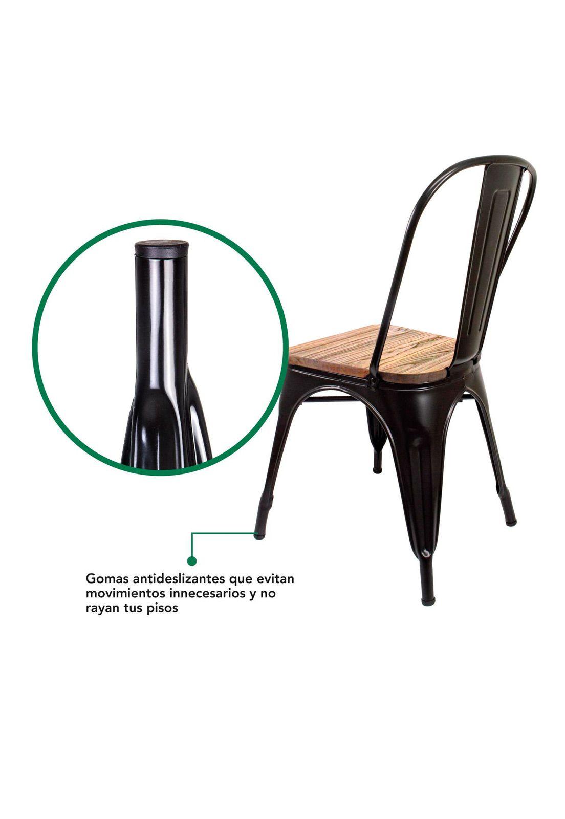 Set de 4 Sillas Tolix Asiento de Madera Empoli Negra-2