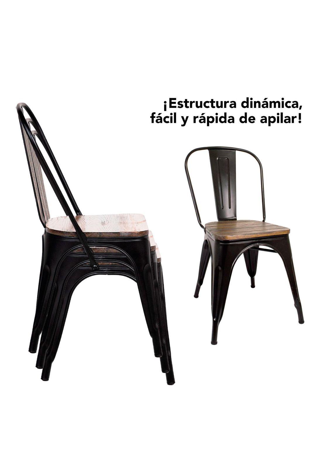 Set de 4 Sillas Tolix Asiento de Madera Empoli Negra-3