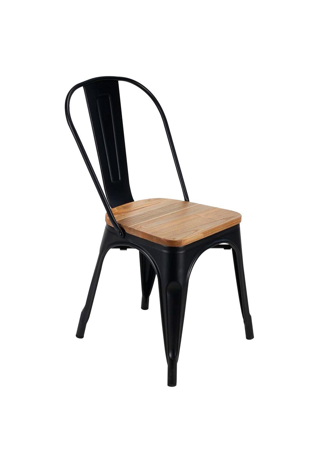 Set de 4 Sillas Tolix Asiento de Madera Empoli Negra-6