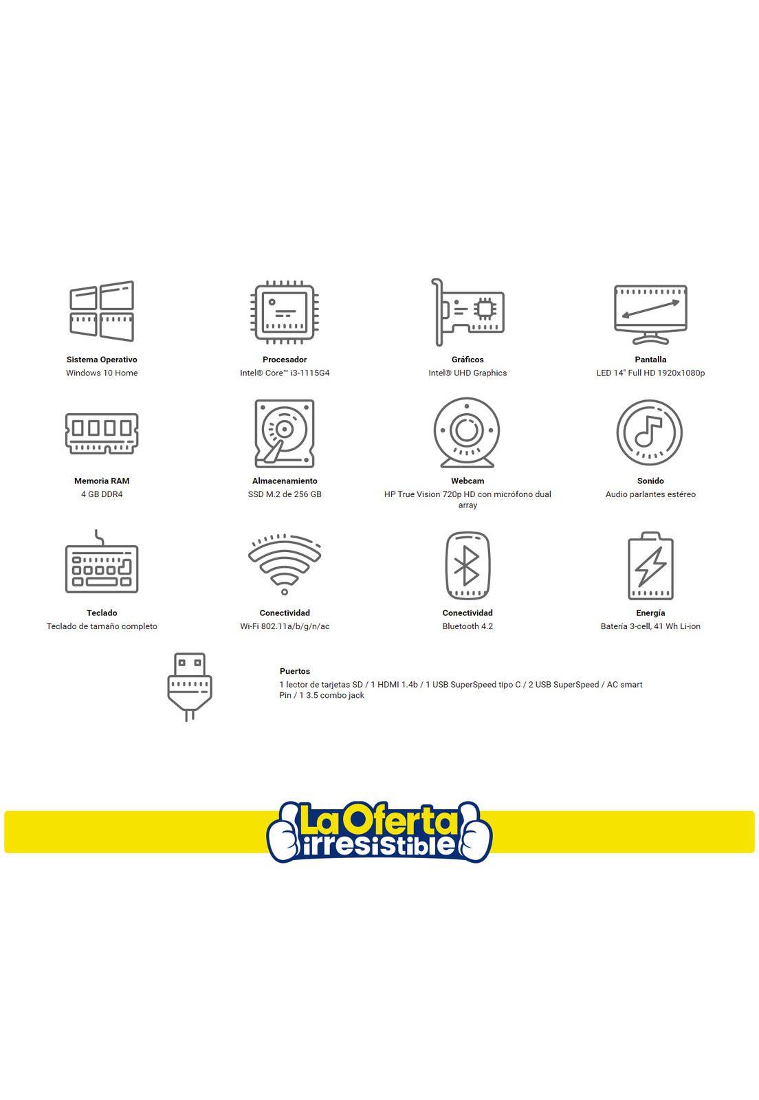 Notebook Hp Intel Core I3  4gb 256gb W10 14'-2