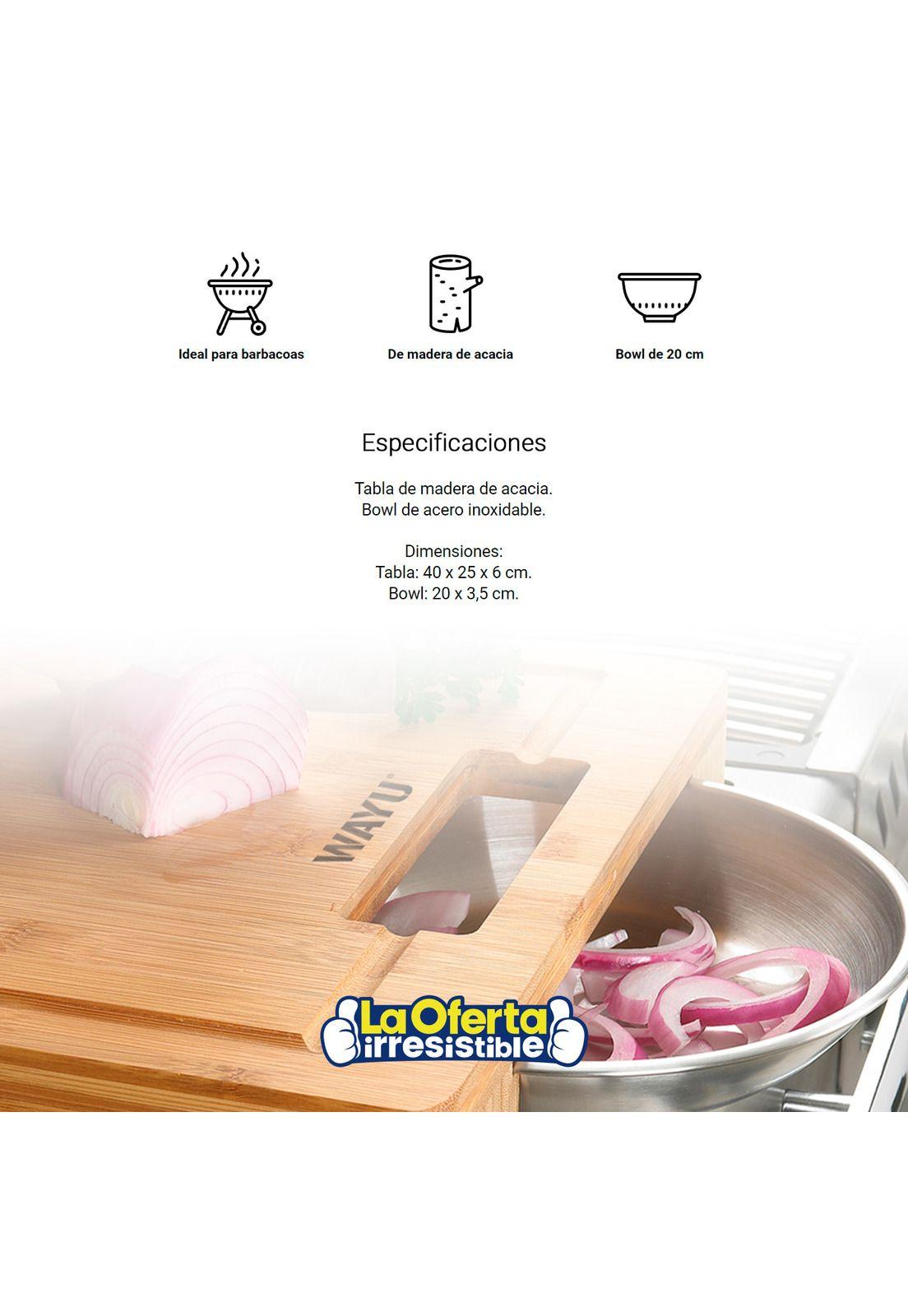 Tabla De Madera para Cortar con Bowl de Acero-2