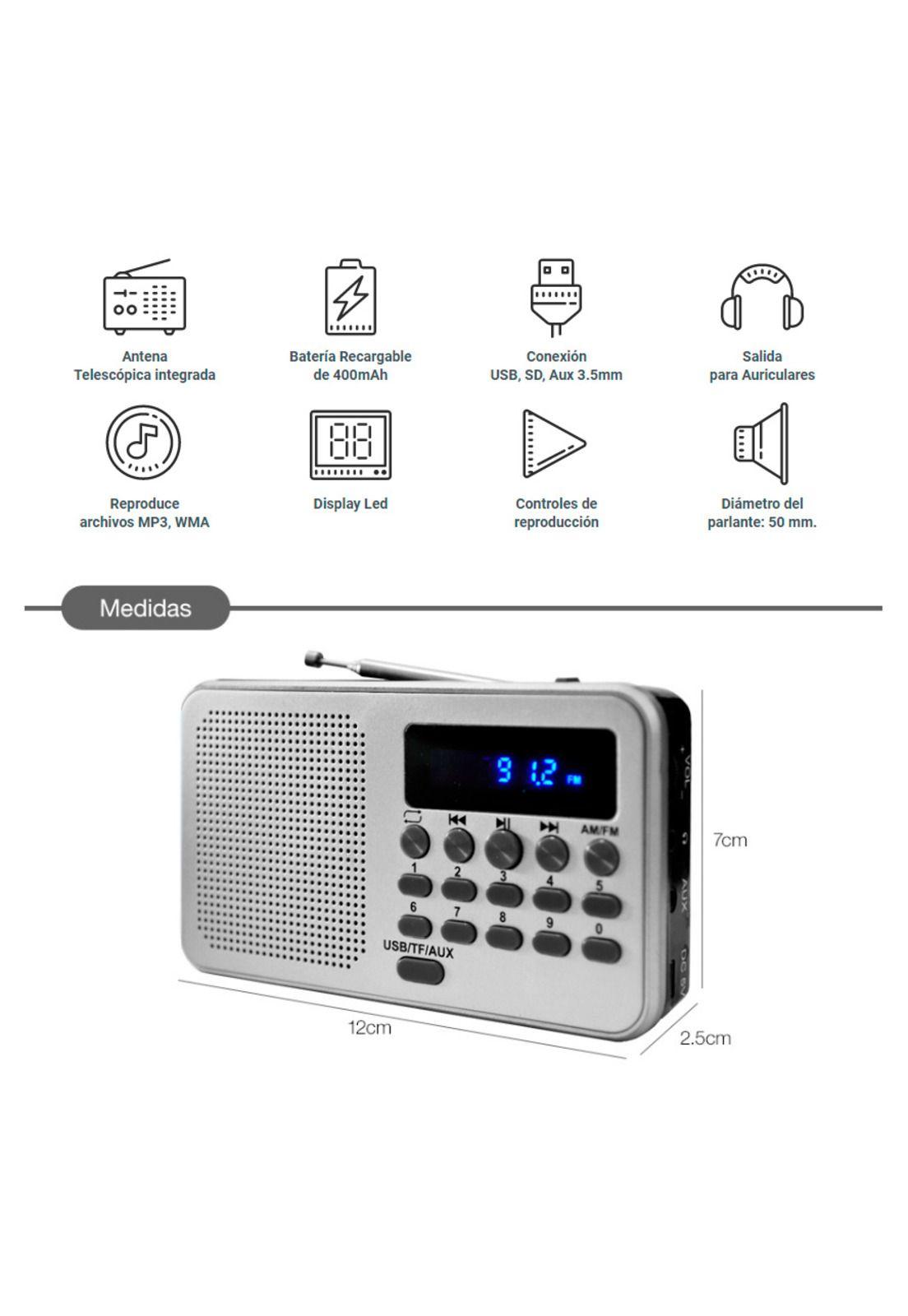 Radio Recargable Kolke con Display Led Conexión USB, SD y Auxiliar 3,5mm-2