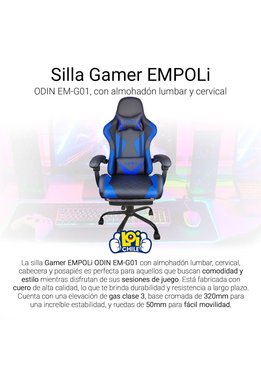 Silla Gamer Empoli Odín Ergonómica Apoyapiés Azul-2