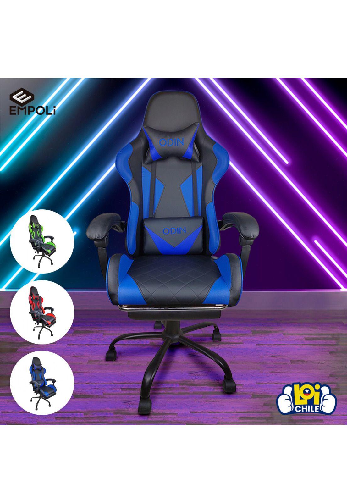 Silla Gamer Empoli Odín Ergonómica Apoyapiés Azul-3