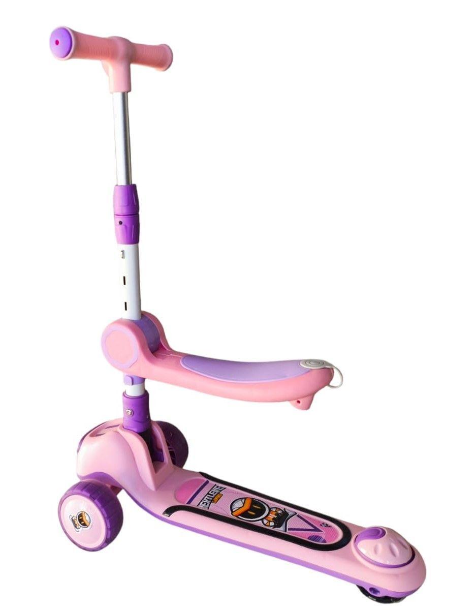 Scooter Plegable infantil 2 en 1 Luces Led Rosado-5