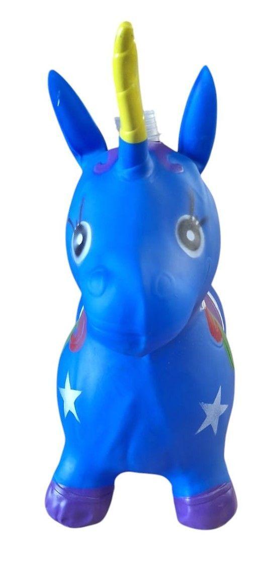 Unicornio Saltarín Inflable Con Sonido Azul-3