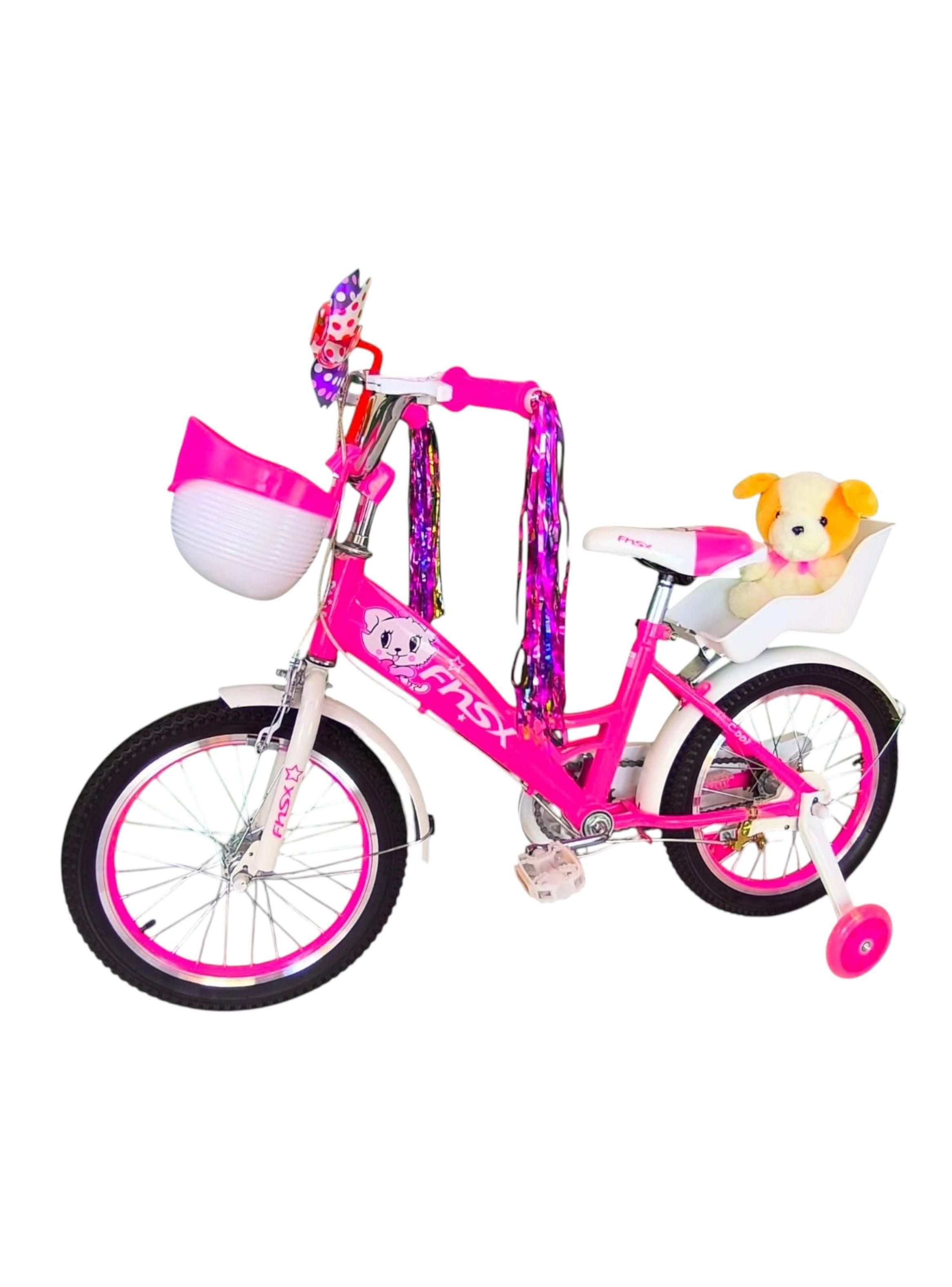 Bicicleta Aro 16 Infantil Con Peluchero Rosada Fnsx-2