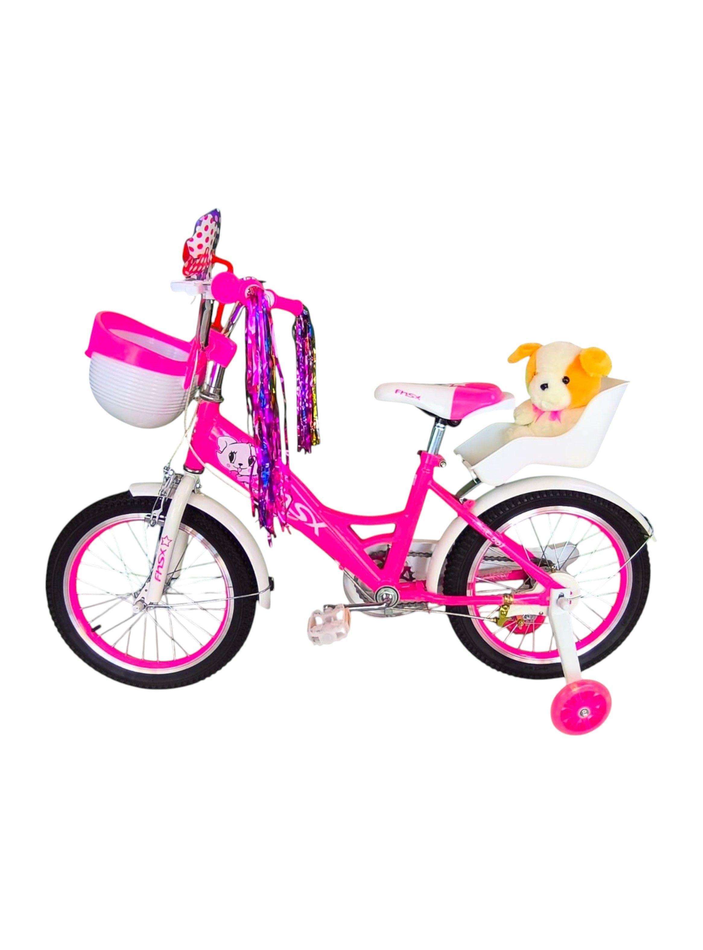 Bicicleta Aro 16 Infantil Con Peluchero Rosada Fnsx-3
