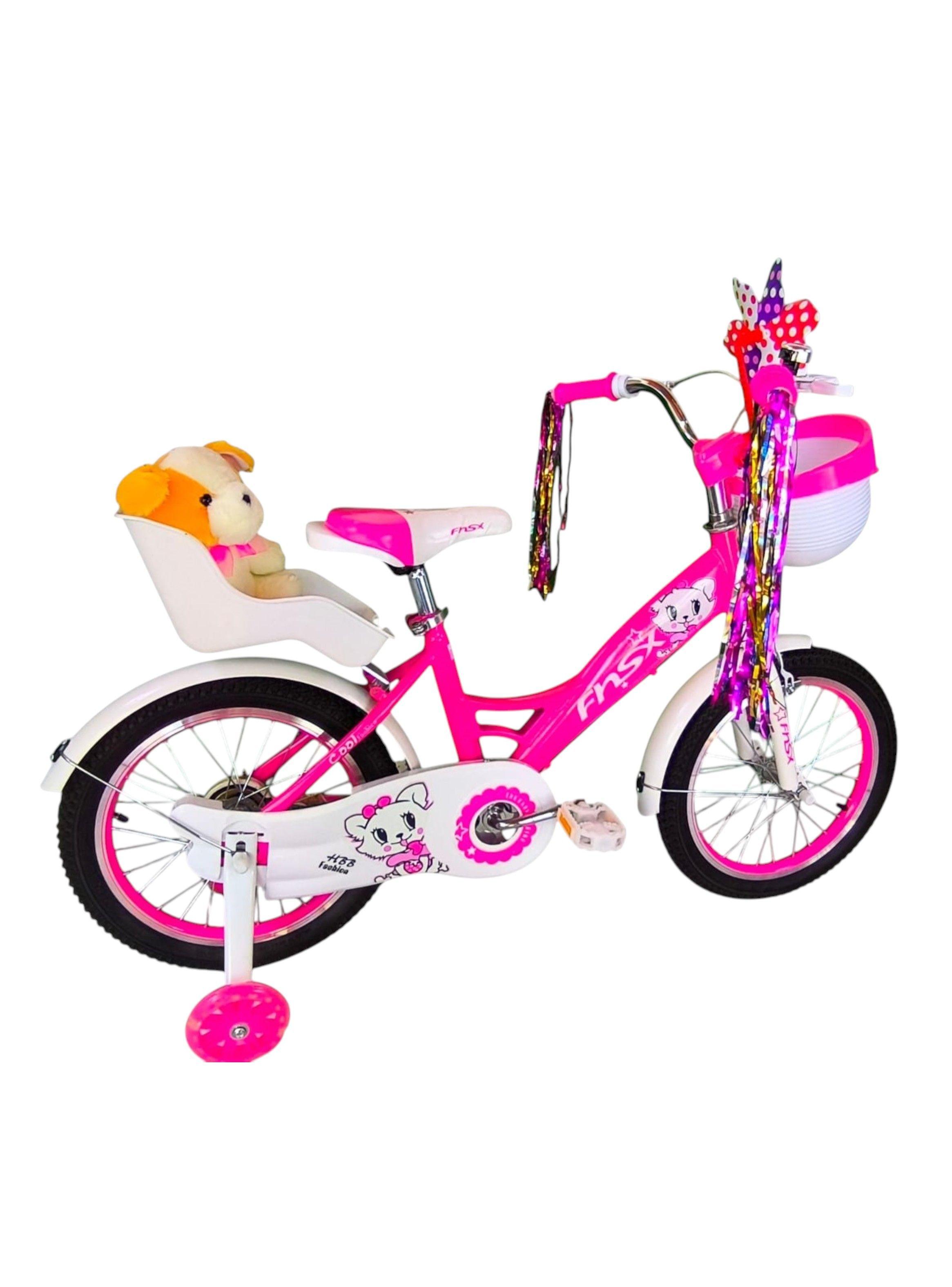 Bicicleta Aro 16 Infantil Con Peluchero Rosada Fnsx-4