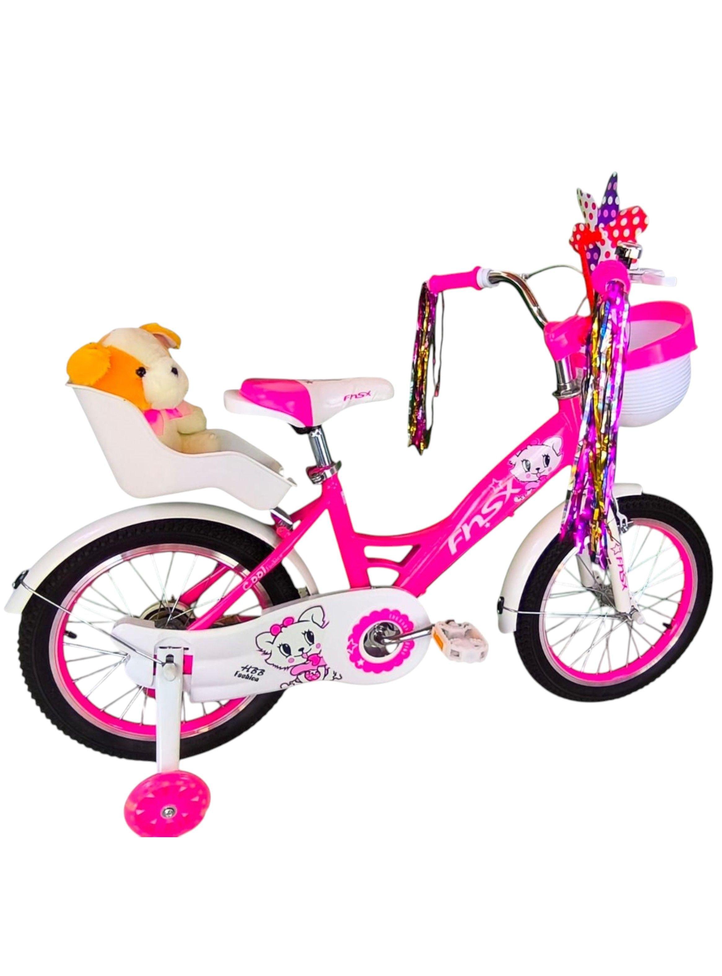 Bicicleta Aro 16 Infantil Con Peluchero Rosada Fnsx-4