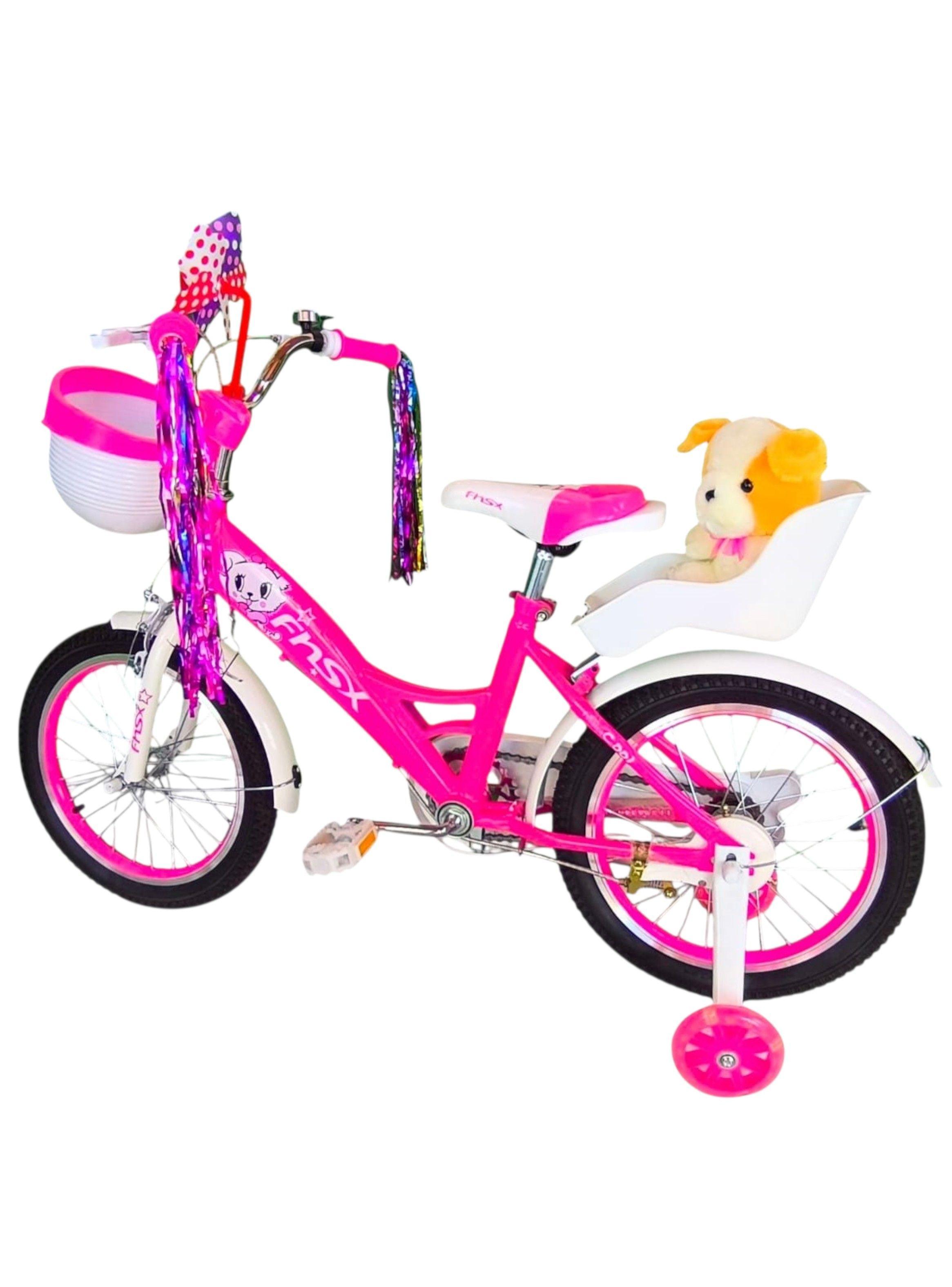 Bicicleta Aro 16 Infantil Con Peluchero Rosada Fnsx-5