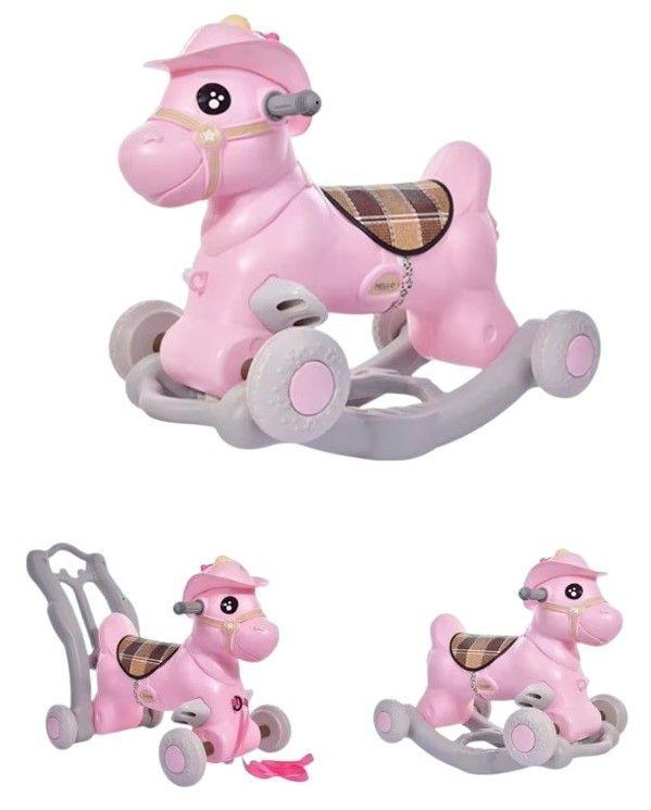 Correpasillos Y Balancín Caballo 3 En 1 Rosado        -0