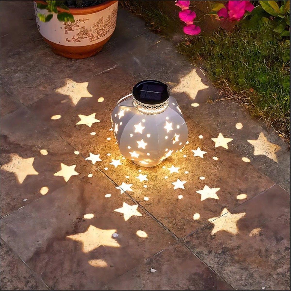 Pack de 2 Faroles Solares Luz Estrellas 18 x 15 cm -2