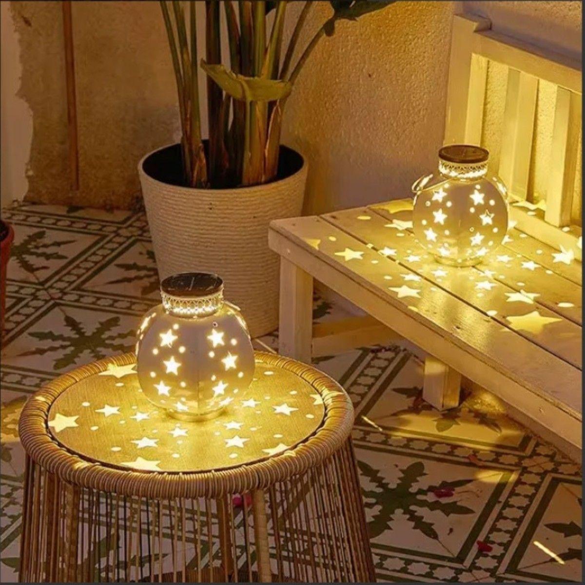 Pack de 2 Faroles Solares Luz Estrellas 18 x 15 cm -3